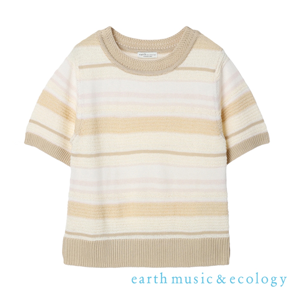 earth music&ecology 配色橫條紋圓領短袖針織衫(1L23L2C0200)