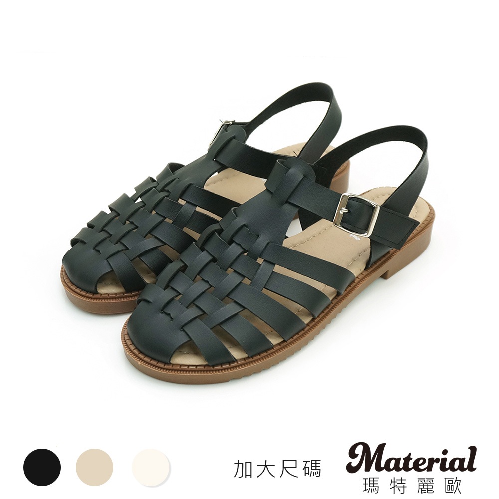 Material瑪特麗歐  涼鞋 MIT加大尺碼羅馬線條平底涼鞋 TG5671