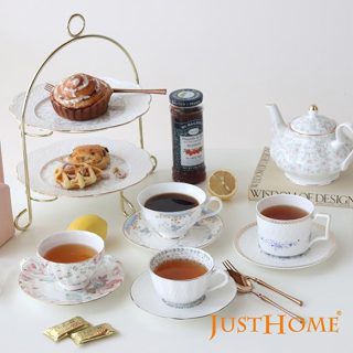 【JUST HOME】骨瓷六杯盤組 (附金架)-共9款《有點厲害日韓代購》臺中 批發 下午茶 杯盤組 咖啡杯 茶杯 收納