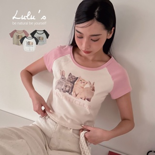 LULUS/少女感萌貓小兔接袖短版上衣３色【A01240144】小短T 240502