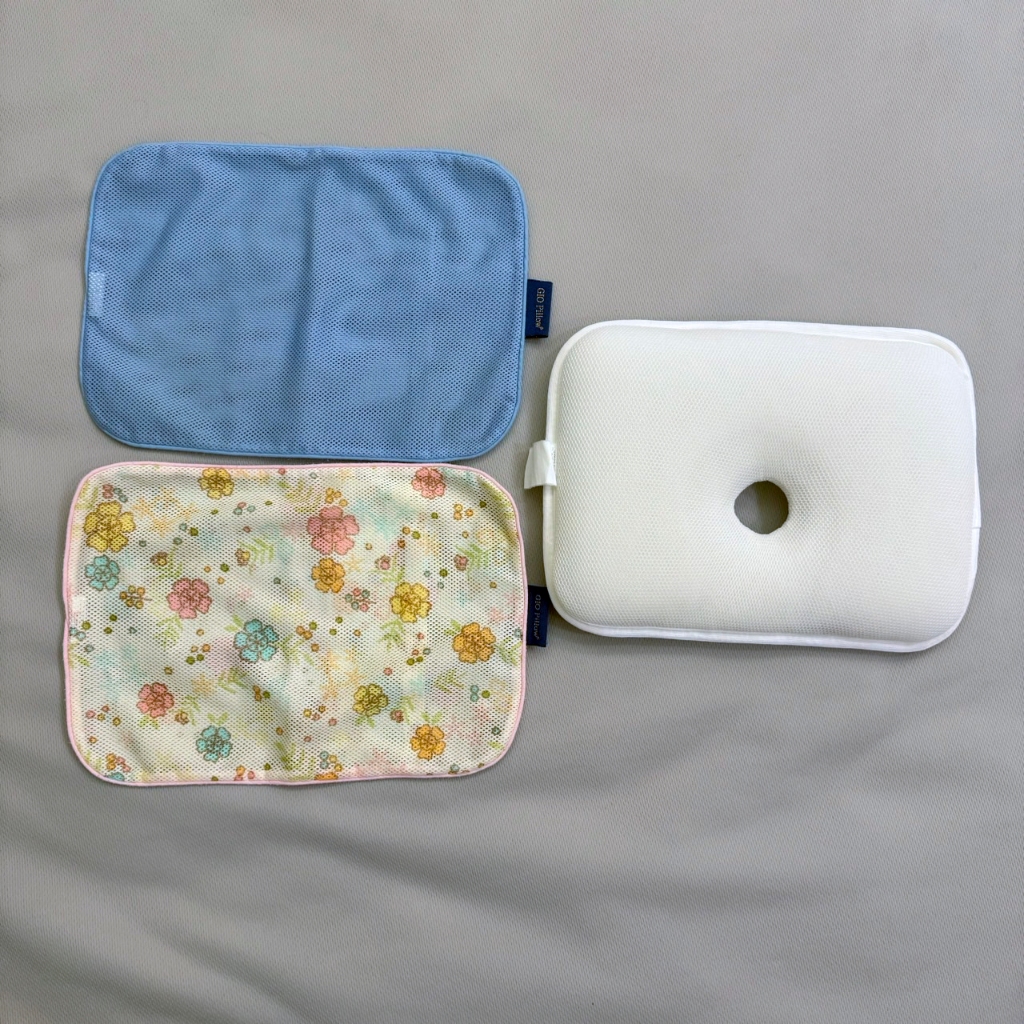 (二手+枕套2個)GIO Pillow 超透氣護頭型嬰兒枕 S號 寶寶枕頭 新生兒枕頭 防扁頭護頭枕 可水洗枕
