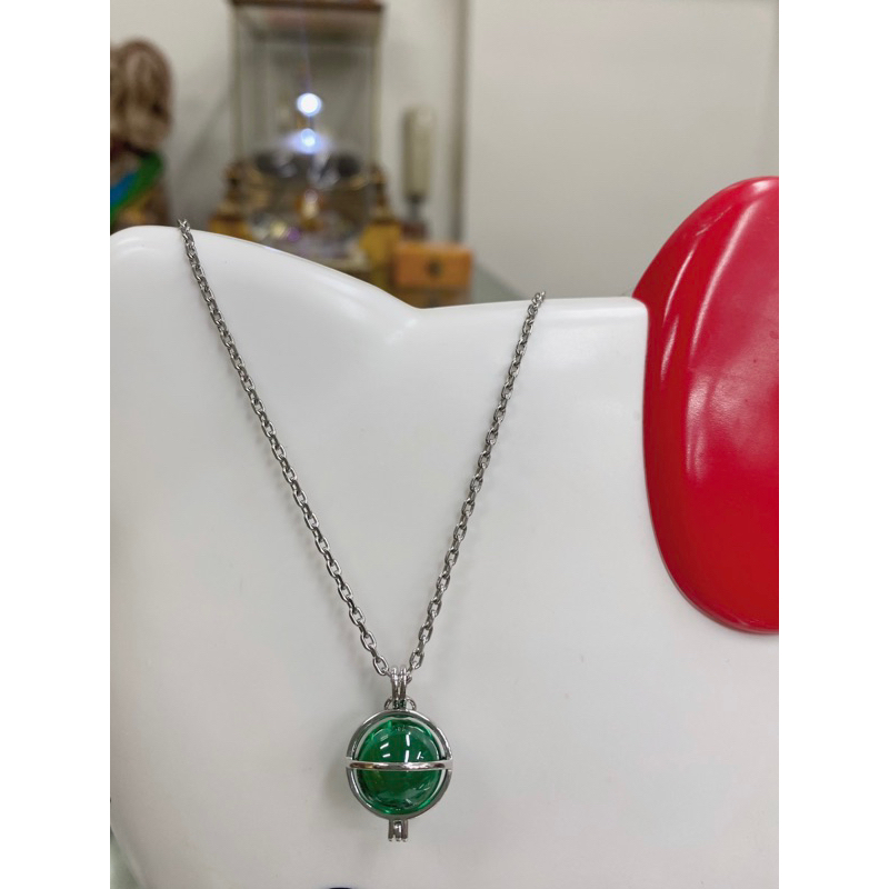 ❤️祖母綠色（尺寸1.2 cm 下標區），水龍珠+純銀框+純銀項鍊～泰國