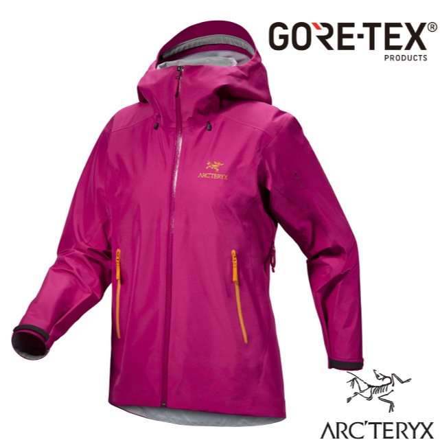 【ARCTERYX 始祖鳥】女 款防風防水透氣連帽外套 Gore-Tex 風雨衣_日暮紅/艾斯黃_X000007239