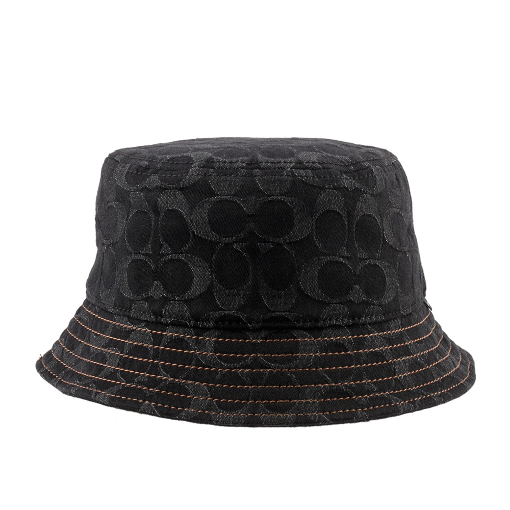 COACH CC Logo 滿版標誌棉質丹寧漁夫帽 XS-S(黑色) CP763 BLK