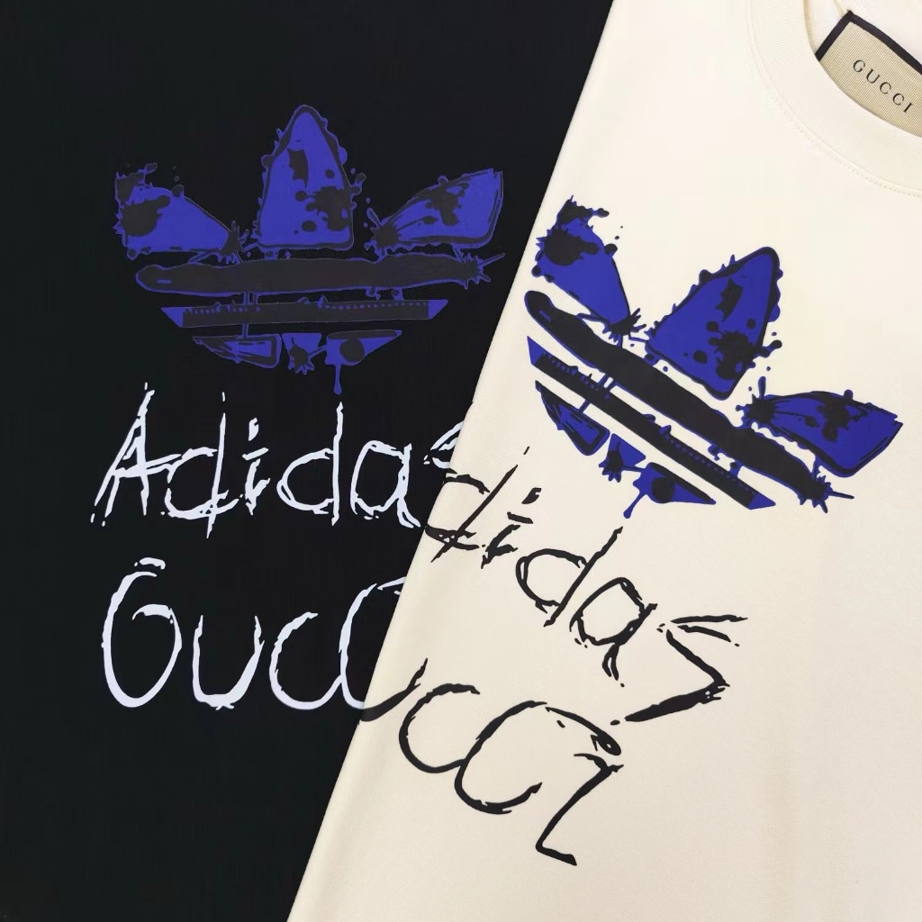 【實拍】Gucci x adidas 聯名款 卡通字母 短袖T卹 休閒短T 日常穿搭 愛迪達短T 情侶T