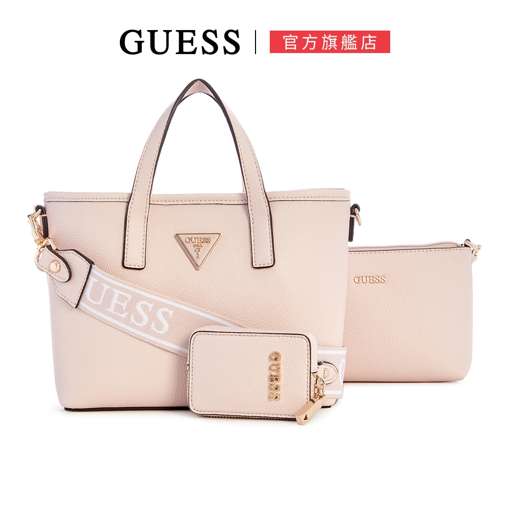 【GUESS】皮革經典LOGO小托特包-淺粉