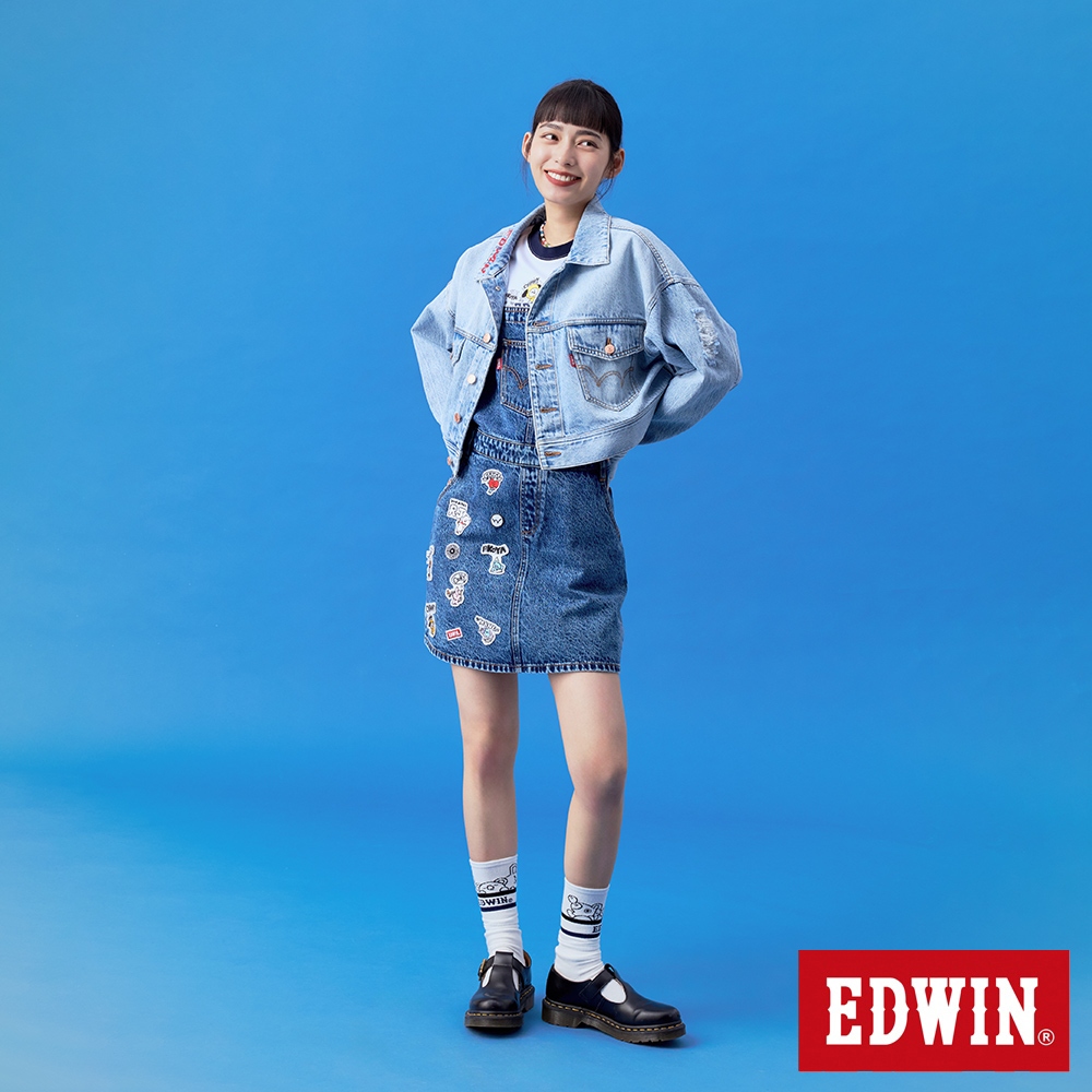 EDWIN BT21短版落肩牛仔夾克外套(重漂藍)-女款