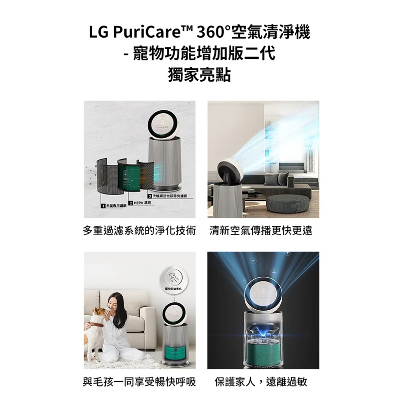 LG PuriCare 360度單層清淨機-寵物功能增加版二代 AS651DBY0(特價活動只到15號）