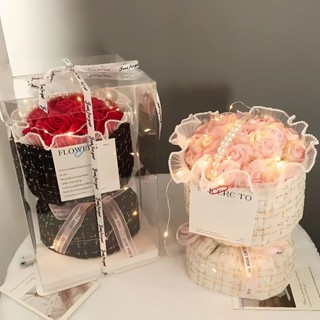 【臺中12H出貨】花束 小香花束 小香風花束 永生花 永生花束 520禮物 女生生日禮物 畢業花束 帶燈永生香皂玫瑰花束