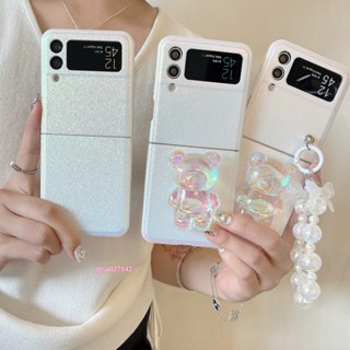 簡約個性鐳射變色龍 暴力熊支架 三星Samsung Galaxy zflip5防摔手機保護殼 zflip4 3折疊手機殼