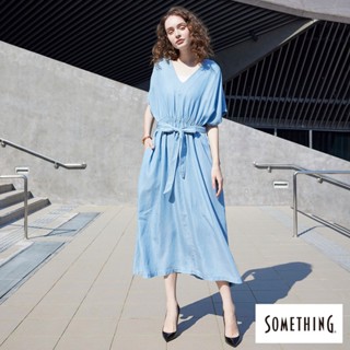 SOMETHING 女款 萊賽爾V領洋裝(漂淺藍)