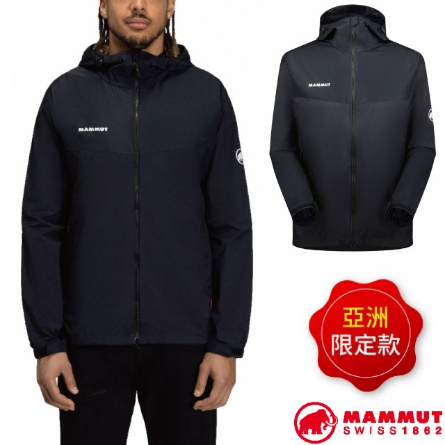 【MAMMUT 長毛象】男 款輕量防風防潑水連帽外套 Glider Jacket AF 夾克 風雨衣_黑_00630