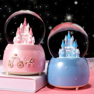 音樂夢幻城堡 雪花八音盒 自動飄雪 透明水晶球音樂盒 水晶球擺件 發光音樂盒 生日禮物 交換禮物