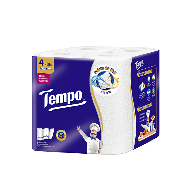 Tempo 極吸萬用3層捲筒廚房紙巾120張x4捲 【家樂福】