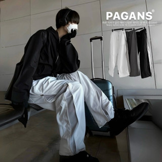 【PAGANS STORE】韓國 機能 重磅 尼龍 側開 拉鍊 直筒 闊腿 寬版 束口 休閒 長褲 (3 color)