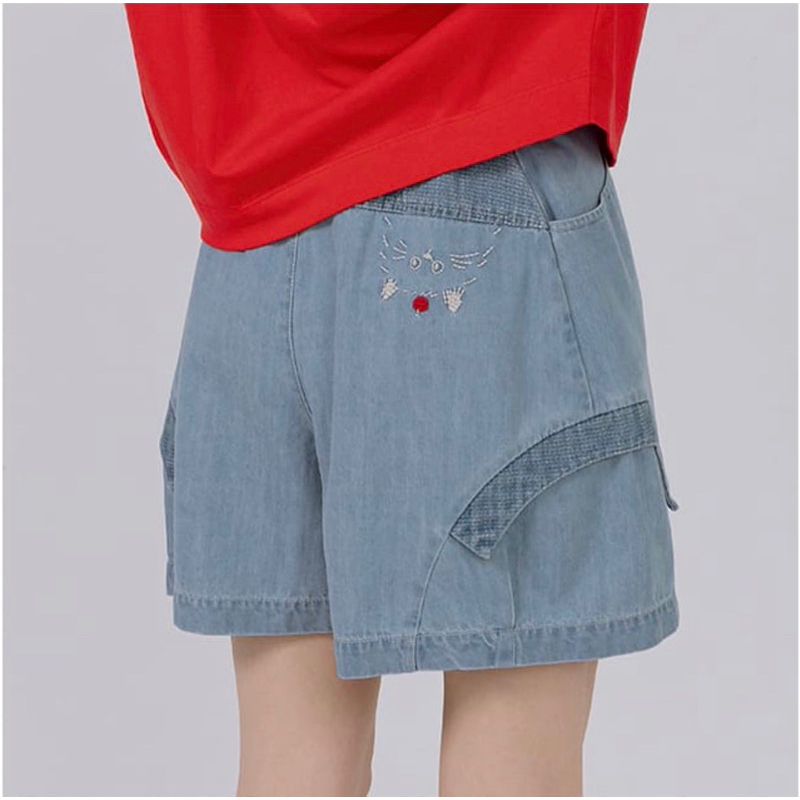 a la sha「全新、淺藍M」miao拼接造型牛仔短褲裙