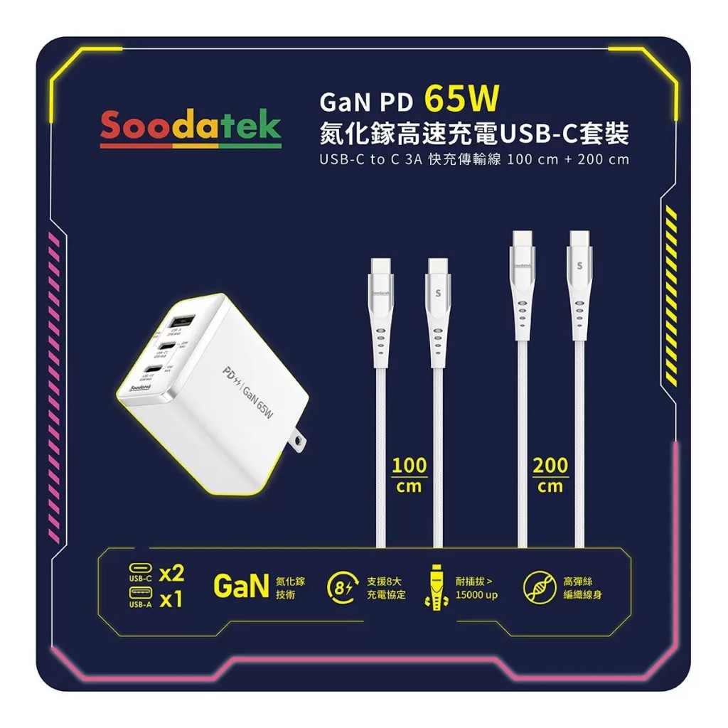 🌸預購限時特價🌸好市多🛒Soodatek GaN PD 65W 氮化鎵高速充電 USB-C 套裝