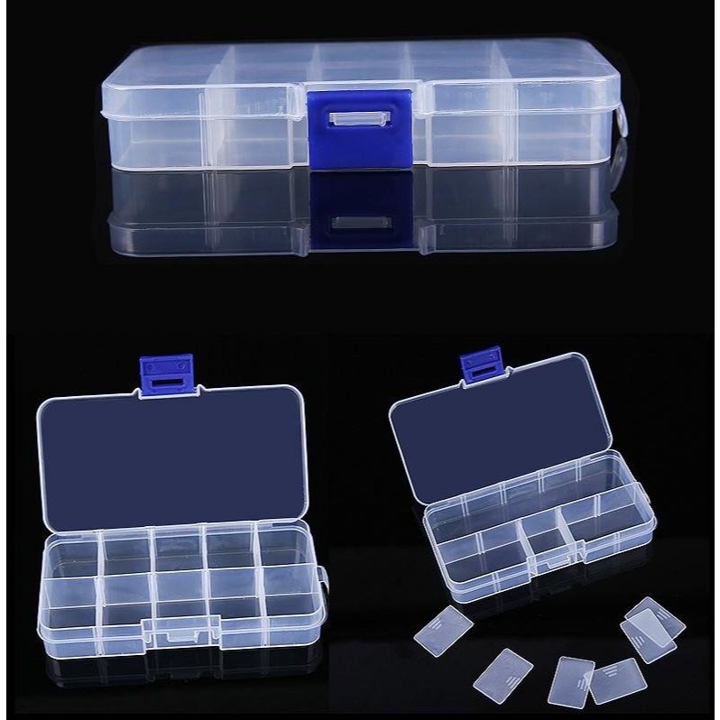 【現貨】10格透明塑膠盒 收納盒 飾品盒 塑膠盒 分類盒 透明盒 塑膠透明盒 美甲收納盒 IC貼片零件盒 電子元件盒