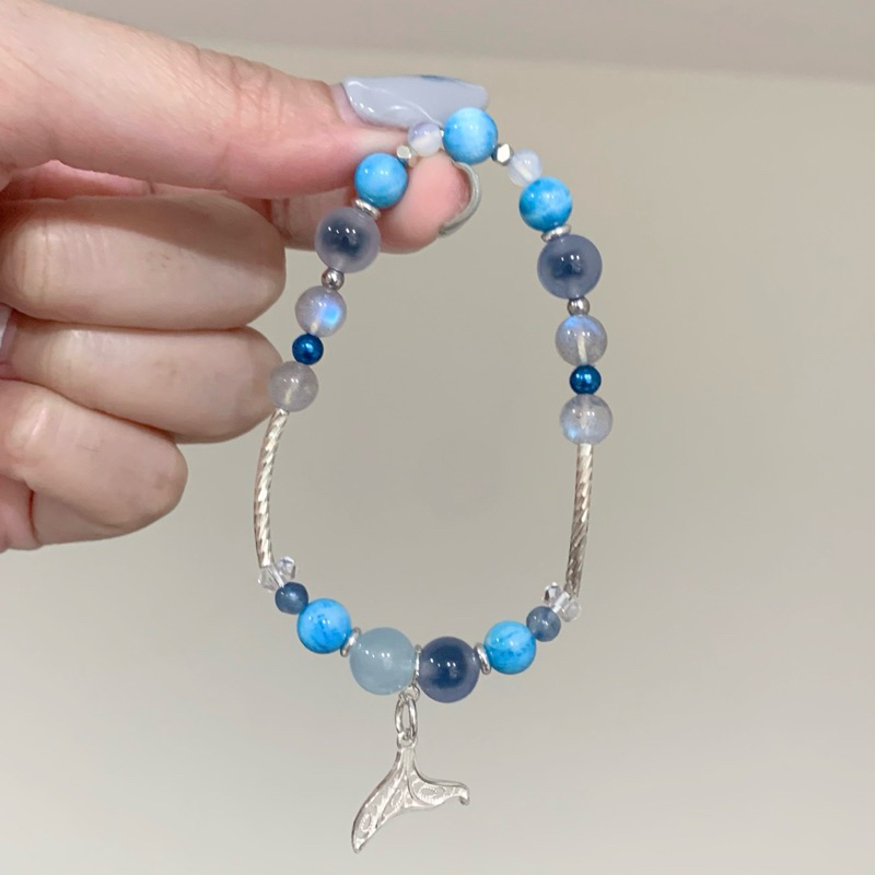［Loppy手作］人魚的珠寶盒 設計款手鍊—藍磷灰、溏心瑪瑙、藍光拉長石、925純銀銀飾