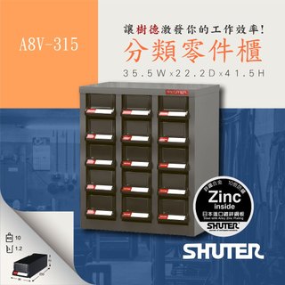 【樹德 SHUTER】A8V-315零件櫃 15格 ABS抽屜+透明前窗 工具櫃 物料櫃 五金櫃 零件收納櫃 物料櫃