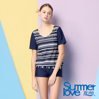夏之戀SUMMERLOVE加大碼短袖二件式-S24708/防曬泳裝/加大尺碼/腰圍加寬/顯瘦遮肉
