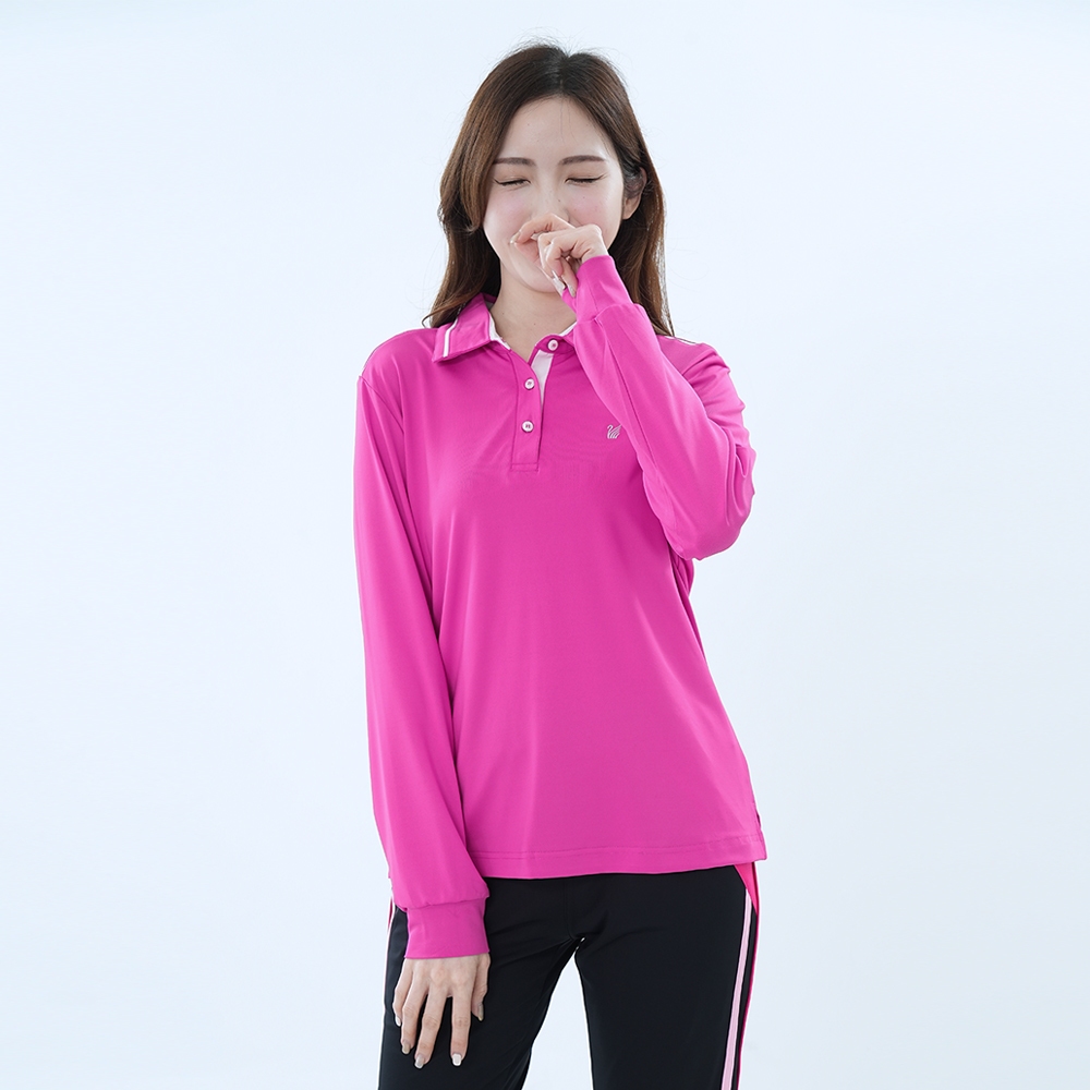 【遊遍天下】台灣現貨-女款抗UV吸濕排汗機能POLO長衫 GL1039 / 粉紅黑色 (M-5L大尺碼)
