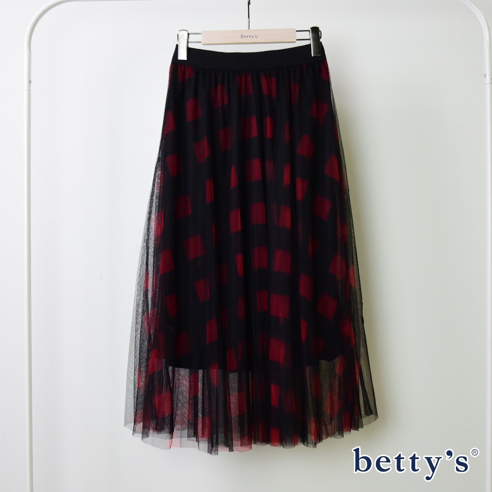 betty’s貝蒂思(05)雙層紗格子長擺紗裙(紅色)