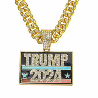 潮牌款 2024美國總統候選人川普TRUMP金項鍊 銀項鍊 搞怪嘻哈大項鍊 蝴蝶扣古巴鍊 冠軍風 新嘻哈2024