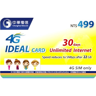 中華電信30天上網吃到飽 4G 499如意卡 IDEAL CARD上網絡卡