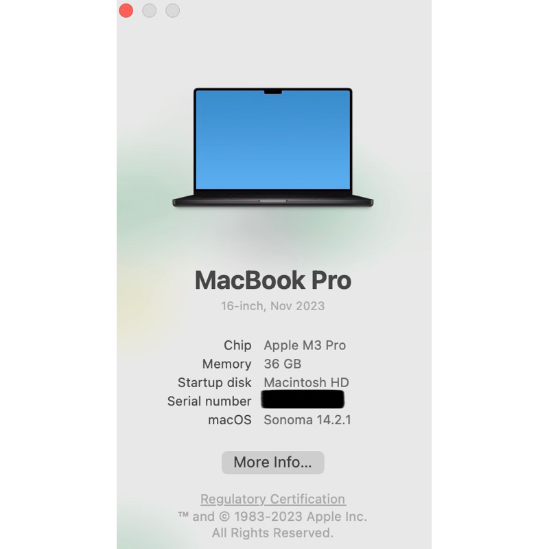 Apple 電腦 Macbook Pro 16吋 M3 Pro晶片 蘋果筆電 記憶體36G 容量512GB
