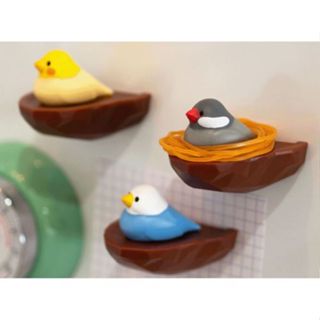 ♡馬修居家小舖♡日本原裝進口 可愛野鳥巢磁吸橡皮筋架 橡皮筋收納 室內裝飾 可愛裝飾 桌上小物 冰箱磁鐵 廚房用品