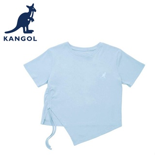 【紅心包包館】KANGOL 英國袋鼠 短袖上衣 短T 圓領T恤 64221012 女款 女側抽繩上衣 淺藍 白色