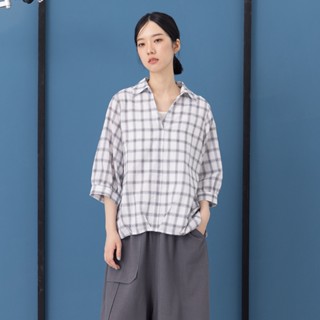 【MOSS CLUB】兩件式格紋繭型七分袖上衣 黑 白 (魅力商品)