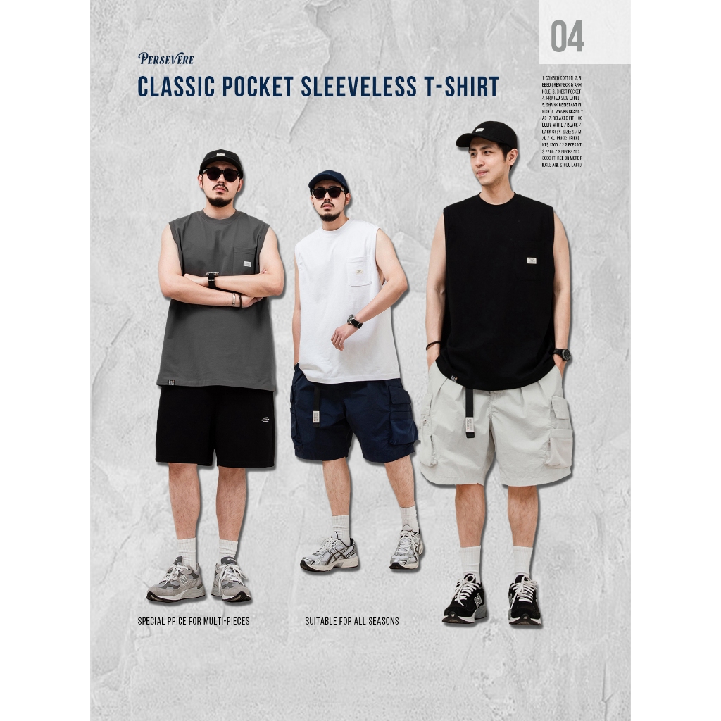 《ZEROCK》PERSEVERE CLASSIC POCKET SLEEVELESS T-SHIRT 寬肩口袋背心