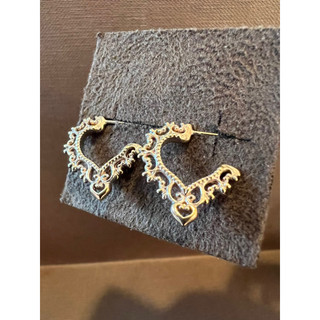 Ete 18k 古典 雕花 巴洛克 愛心 針式 耳環 925純銀