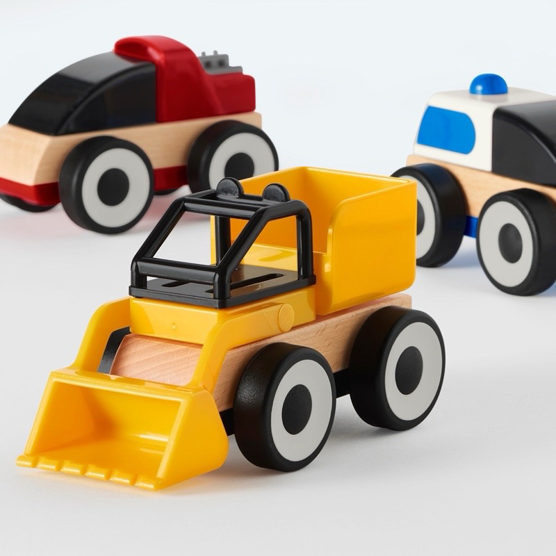 二手🌍ikea LILLABO貨車 推土機 吊車3件組 木製玩具車