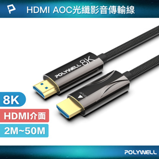 POLYWELL HDMI 8K AOC光纖線 2米~50米 4K144 8K60 UHD 工程線 寶利威爾 台灣現貨