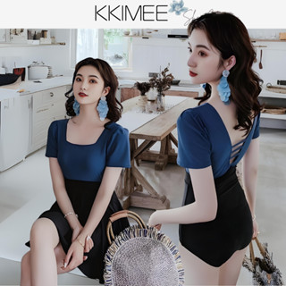 KKimee╭＊現貨【短袖+裙子+美背】【SF618】顯瘦性感 露背 韓系 泳衣 比基尼 BIKINI 2XL 大尺碼