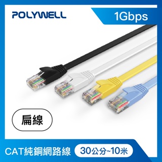 POLYWELL CAT6扁線 30公分~10米 高速網路線 RJ45 福祿克認證 寶利威爾 台灣公司現貨