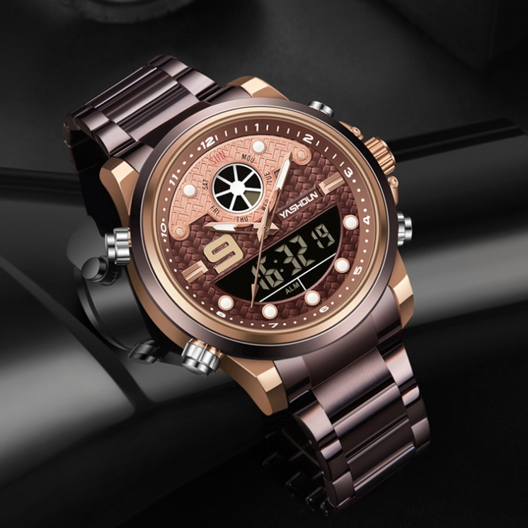 WLISTH/沃力仕 亞時頓雙機芯多功能電子手錶 運動鋼帶錶 夜光石英手錶 防水錶 雙顯式手錶 男錶 電子錶