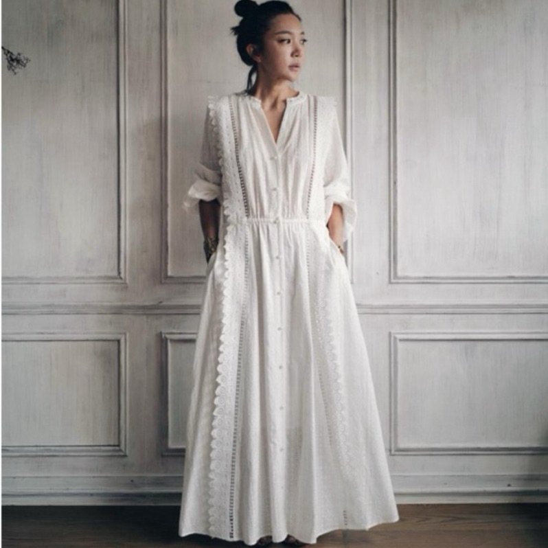 ［近全新］kiito boutique Vicky 品牌自訂款S號_白色蕾絲燒花珍珠釦洋裝