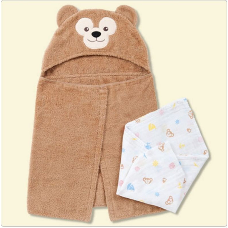 預購‼️東京迪士尼-達菲熊 嬰兒包巾 寶寶連帽毛巾 連帽浴巾 2件組