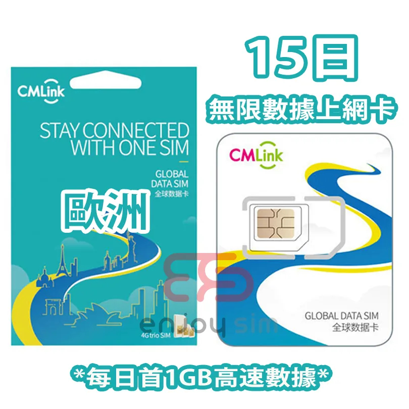 歐洲CMLINK網路卡 SIM卡  4G上網每日1GB-共15日(全新未拆封)