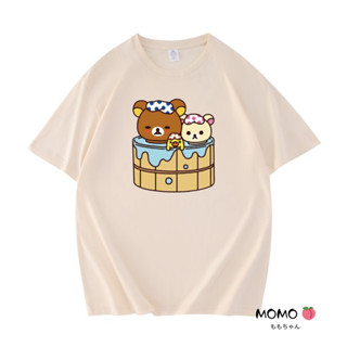 【MOMO】純棉短袖 輕鬆小熊T恤 可愛拉拉熊t恤 懶懶熊衣服 輕鬆熊周邊 韓版顯瘦短袖 情侶T恤 大尺碼100KG可穿