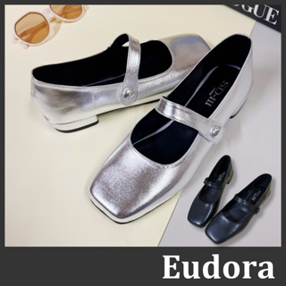 【Eudora】MIT台灣製 銀色 瑪莉珍 小皮鞋 黑色皮鞋 娃娃鞋 日系復古法式 方頭魔鬼氈 低跟粗跟 瑪莉珍鞋 包鞋