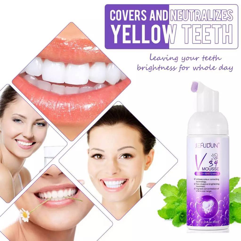【現貨】SEFUDUN - V34 紫色矯色去黃美白慕斯 護理牙膏 清新口臭潔白牙膏 全亮白