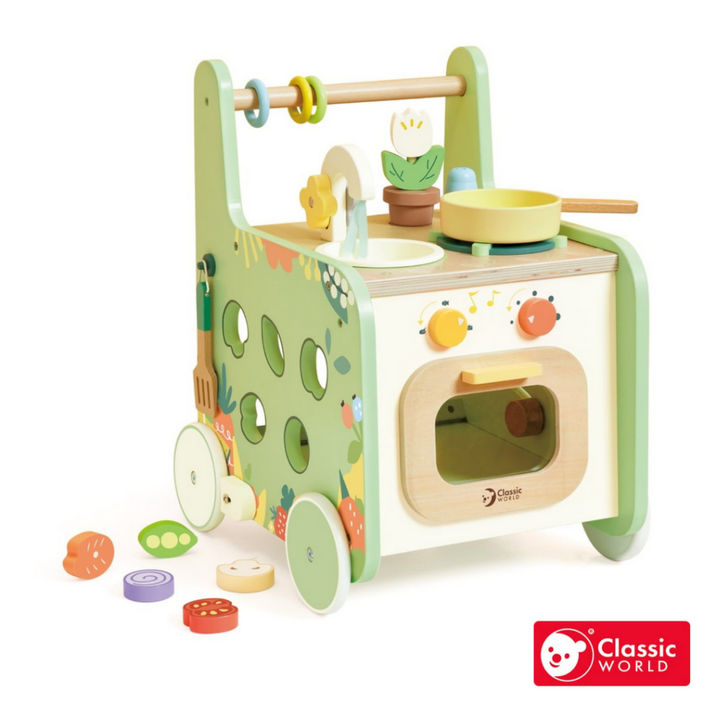 《德國Classic world》學步玩具｜木樂學步廚房車【幼兒多功能學步推車 適合1歲以上】德國客來喜經典木玩具