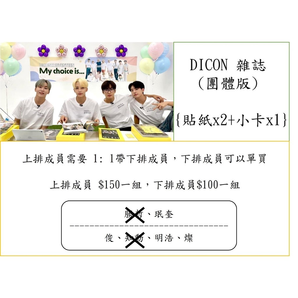 現貨 SEVENTEEN DICON雜誌 貼紙小卡 勝哲 Jun Woozi The8 珉奎  Dino