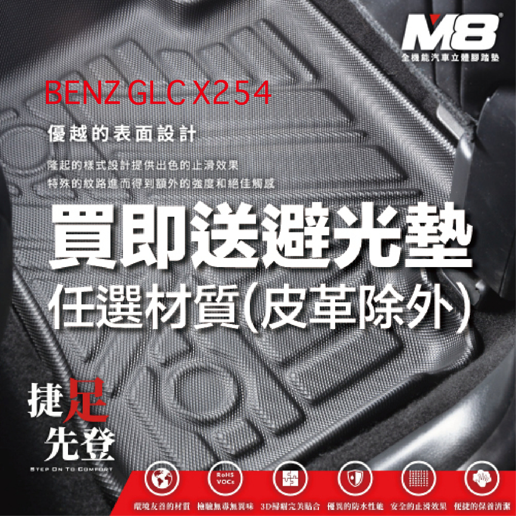 【M8】2023- BENZ GLC X254 四代立體汽車踏墊適用於賓士 GLC X254 3D腳踏墊立體汽車腳踏墊