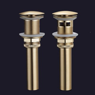 拉絲金 下水器 排水器 按壓式 可儲水 臉盆 浴室 廁所 金色排水管 霧面拉絲 全銅材質 溢水孔可選 開孔4.2以上可裝